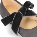 New Autumn winter canvas Mary Jane shoes with ties closure with Velvet big bow.