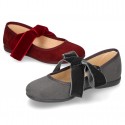 New Autumn winter canvas Mary Jane shoes with ties closure with Velvet big bow.