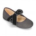 New Autumn winter canvas Mary Jane shoes with ties closure with Velvet big bow.