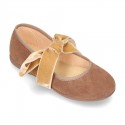 New Autumn winter canvas Mary Jane shoes with ties closure with Velvet big bow.