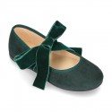 New Autumn winter canvas Mary Jane shoes with ties closure with Velvet big bow.