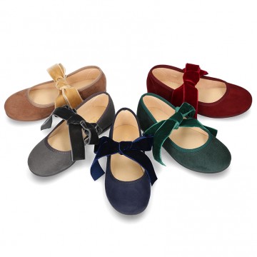 New Autumn winter canvas Mary Jane shoes with ties closure with Velvet big bow.
