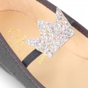 Special autumn winter canvas Ballet flat shoes with CROWN design.