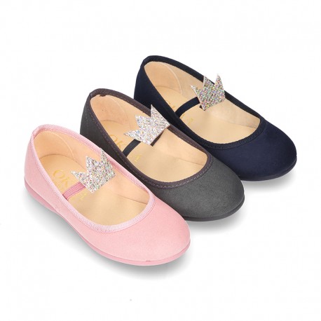 Special autumn winter canvas Ballet flat shoes with CROWN design.