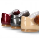 New Classic Patent leather little Mary Jane shoes with velcro strap and POMPONS.