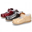 New Classic Patent leather little Mary Jane shoes with velcro strap and POMPONS.