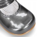 New Classic Patent leather little Mary Jane shoes with velcro strap and POMPONS.