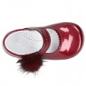 New Classic Patent leather little Mary Jane shoes with velcro strap and POMPONS.