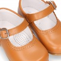 New Classic Nappa Leather Little Mary Jane shoes with buckle fastening in cowhide color.