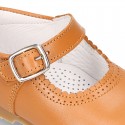 New Classic Nappa Leather Little Mary Jane shoes with buckle fastening in cowhide color.