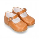 New Classic Nappa Leather Little Mary Jane shoes with buckle fastening in cowhide color.