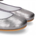 Soft Metal Nappa leather little Mary Janes Gilda style.