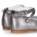 Soft Metal Nappa leather little Mary Janes Gilda style.