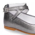 Soft Metal Nappa leather little Mary Janes Gilda style.