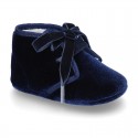 Velvet canvas Bootie shoes for babies with ties closure.