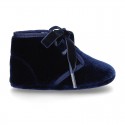 Velvet canvas Bootie shoes for babies with ties closure.