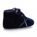 Velvet canvas Bootie shoes for babies with ties closure.