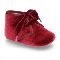 Velvet canvas Bootie shoes for babies with ties closure.