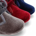 Velvet canvas Bootie shoes for babies with ties closure.