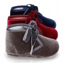 Velvet canvas Bootie shoes for babies with ties closure.