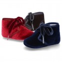 Velvet canvas Bootie shoes for babies with ties closure.