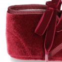 Velvet canvas Bootie shoes for babies with ties closure.