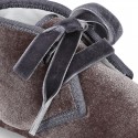 Velvet canvas Bootie shoes for babies with ties closure.