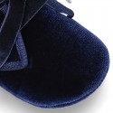 Velvet canvas Bootie shoes for babies with ties closure.