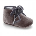 Velvet canvas Bootie shoes for babies with ties closure.