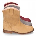 Suede leather ankle boots countryside style with classic design.