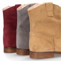 Suede leather ankle boots countryside style with classic design.