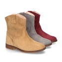 Suede leather ankle boots countryside style with classic design.