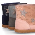 Autumn winter canvas little ankle boots with STARS design.