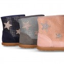 Autumn winter canvas little ankle boots with STARS design.