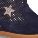 Autumn winter canvas little ankle boots with STARS design.