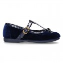 Autumn winter Velvet canvas T-strap little Mary Jane shoes combined with bow.