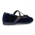 Autumn winter Velvet canvas T-strap little Mary Jane shoes combined with bow.