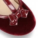 Autumn winter Velvet canvas T-strap little Mary Jane shoes combined with bow.