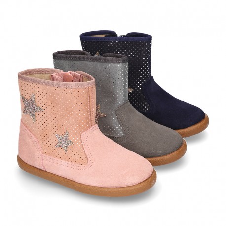 Autumn winter canvas little ankle boots with STARS design.