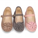 New Suede leather little Mary Jane shoes with FLOWER Pompon design.
