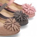 New Suede leather little Mary Jane shoes with FLOWER Pompon design.