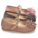 New Suede leather little Mary Jane shoes with FLOWER Pompon design.