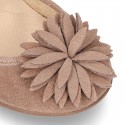 New Suede leather little Mary Jane shoes with FLOWER Pompon design.