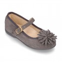 New Suede leather little Mary Jane shoes with FLOWER Pompon design.