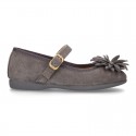 New Suede leather little Mary Jane shoes with FLOWER Pompon design.