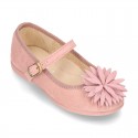 New Suede leather little Mary Jane shoes with FLOWER Pompon design.