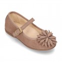 New Suede leather little Mary Jane shoes with FLOWER Pompon design.