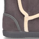 Autumn winter canvas Lined boot shoes with hook and loop strap closure and sneaker outsole.