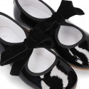 New Little Mary Janes angle style in BLACK patent leather with velvet ties.