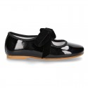 New Little Mary Janes angle style in BLACK patent leather with velvet ties.